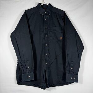 Ariat Shirt Mens Large Black Solid Long Sleeve Button Up Workwear Western Cowboy